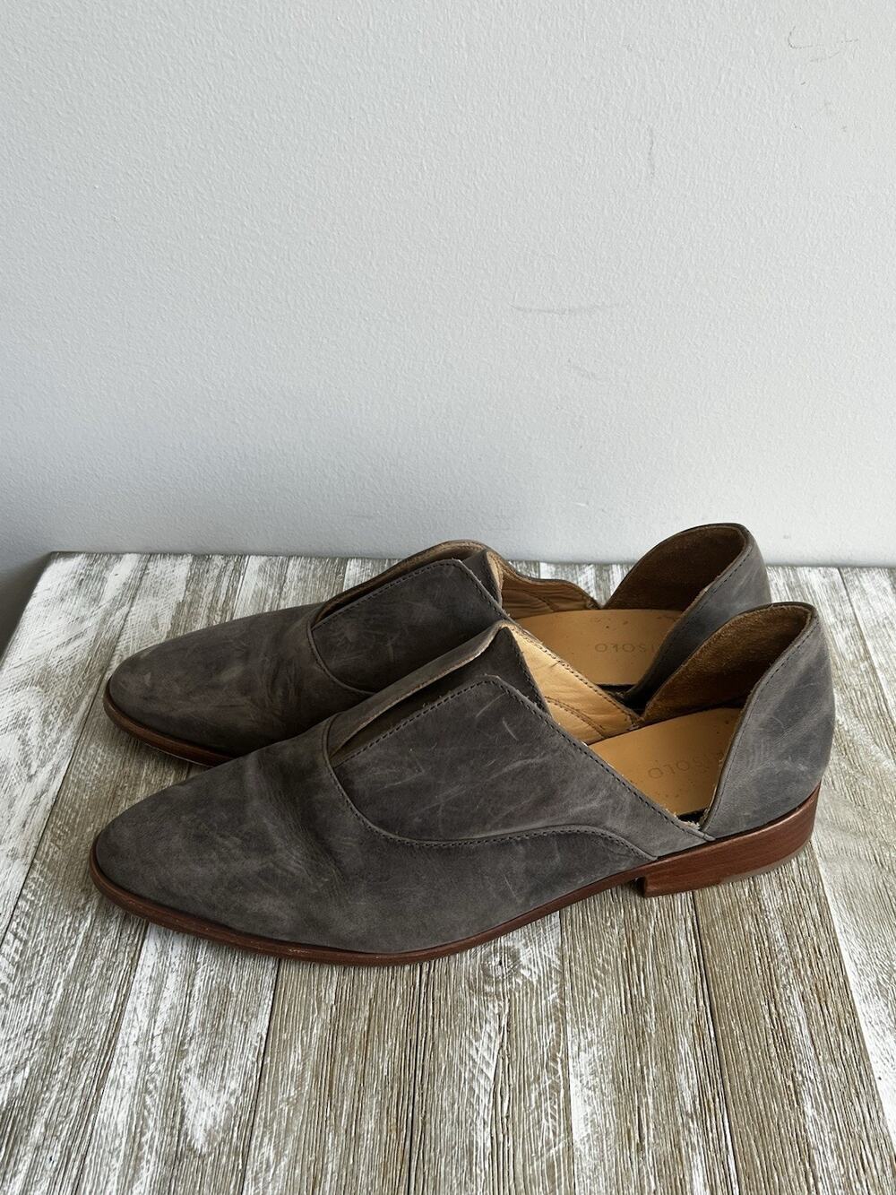Nisolo Shoes Womens 10 Gray Leather D'Orsay Loafers Slip On Mules Cutout Flats